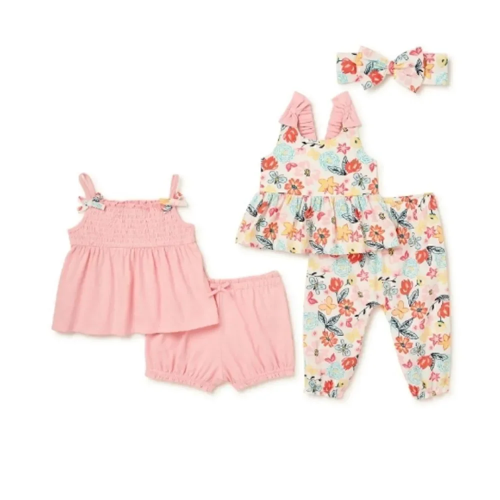 Baby Girls' Tank Top, Tunic Top, Shorts, Pants and Headband Outfit Set, …